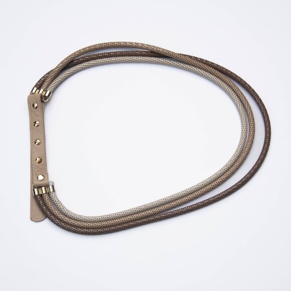 Womens Enameled Metal Mesh Rope Belt Multi-Chain Adjustable Cream Beige Brown - Picture 3 of 6